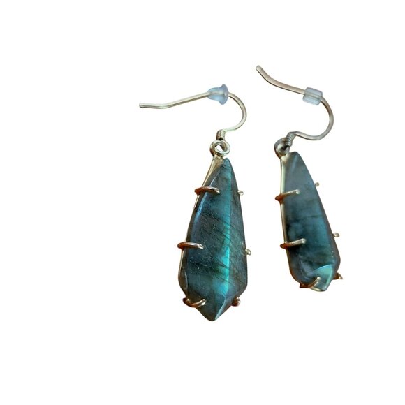 Labradorite earrings pierced earwires gold tone - Picture 1 of 6